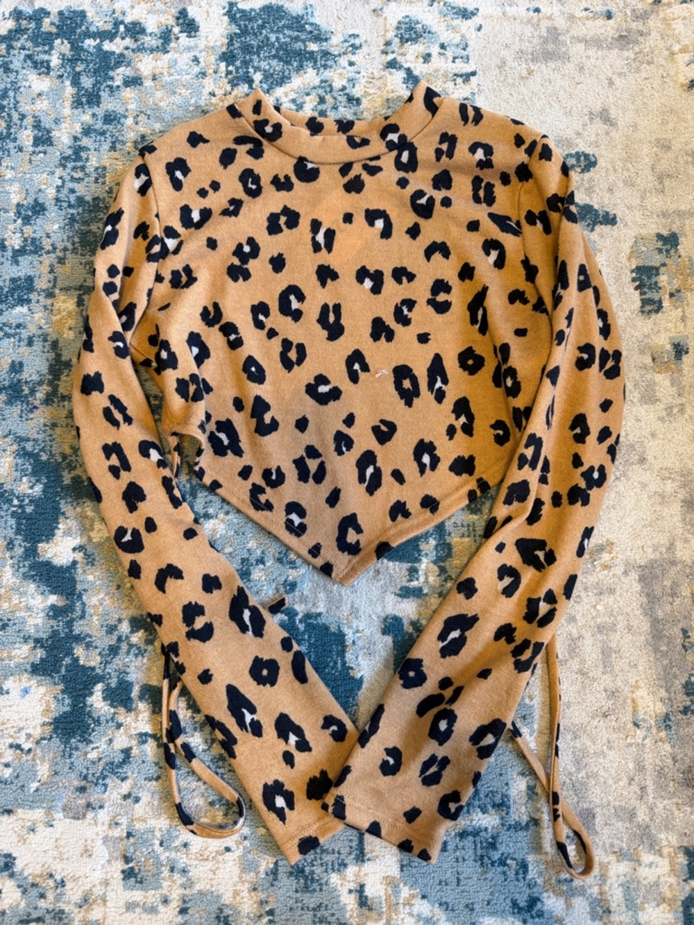 Leopard Print Cropped Tie-Sleeve Top - Camel & Black
